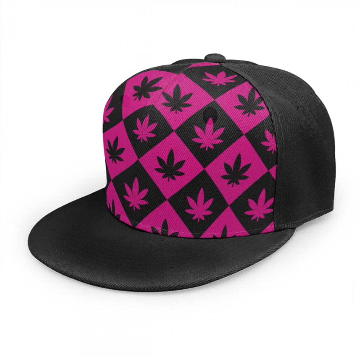 Black & Pink Stoners Only Weed Leaf Checker Snap back