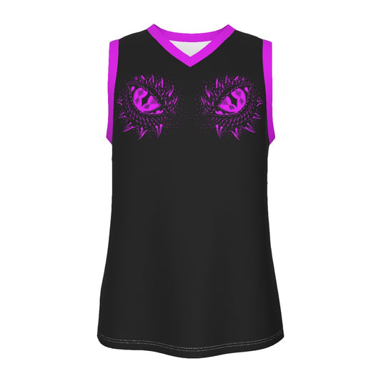 Purple & Black Dragons Eyes Men's V Neck Basketball Top