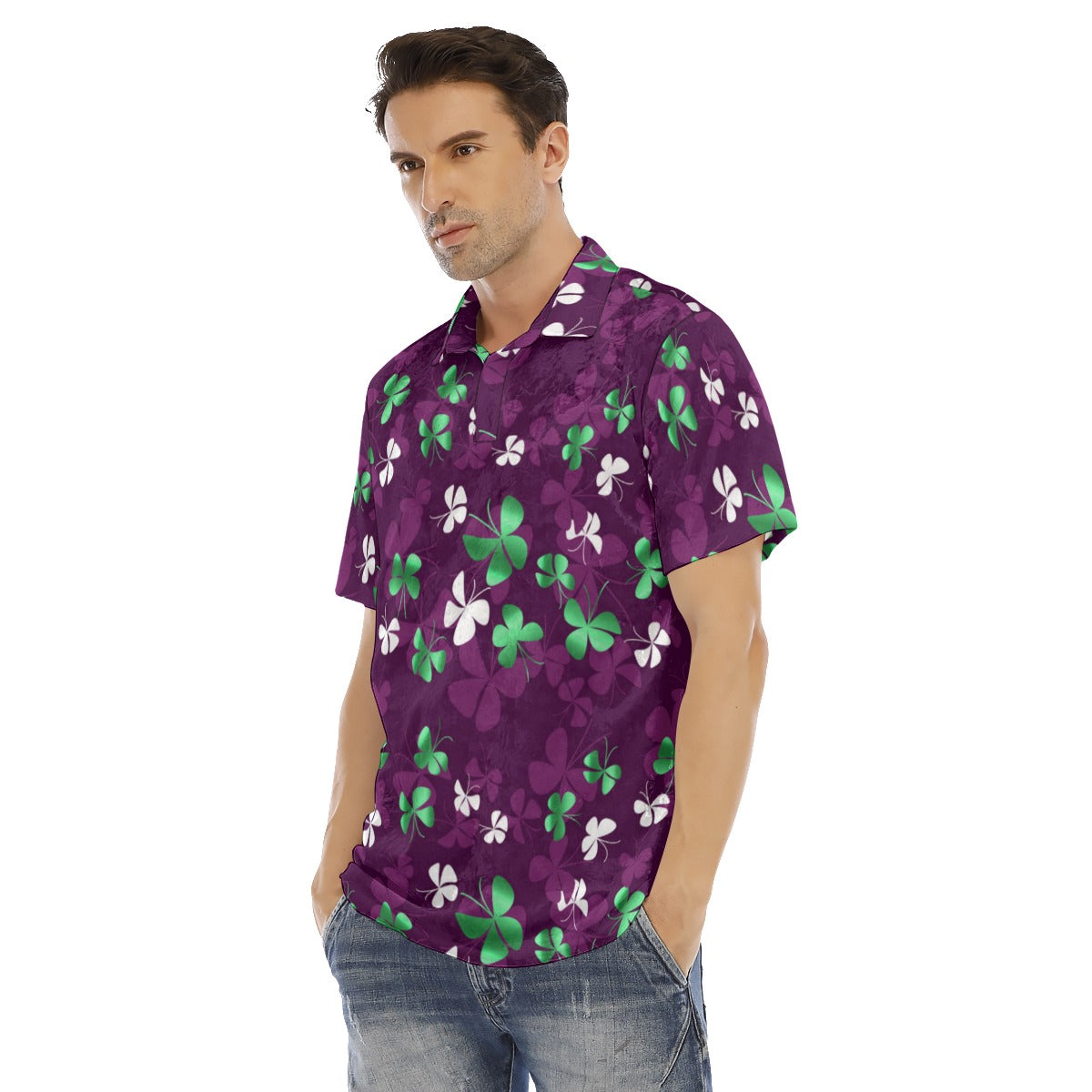 Green & White Butterfly Men's Polo Shirt | Velvet