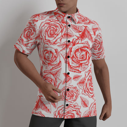 Red & White Roses Men's Button Up