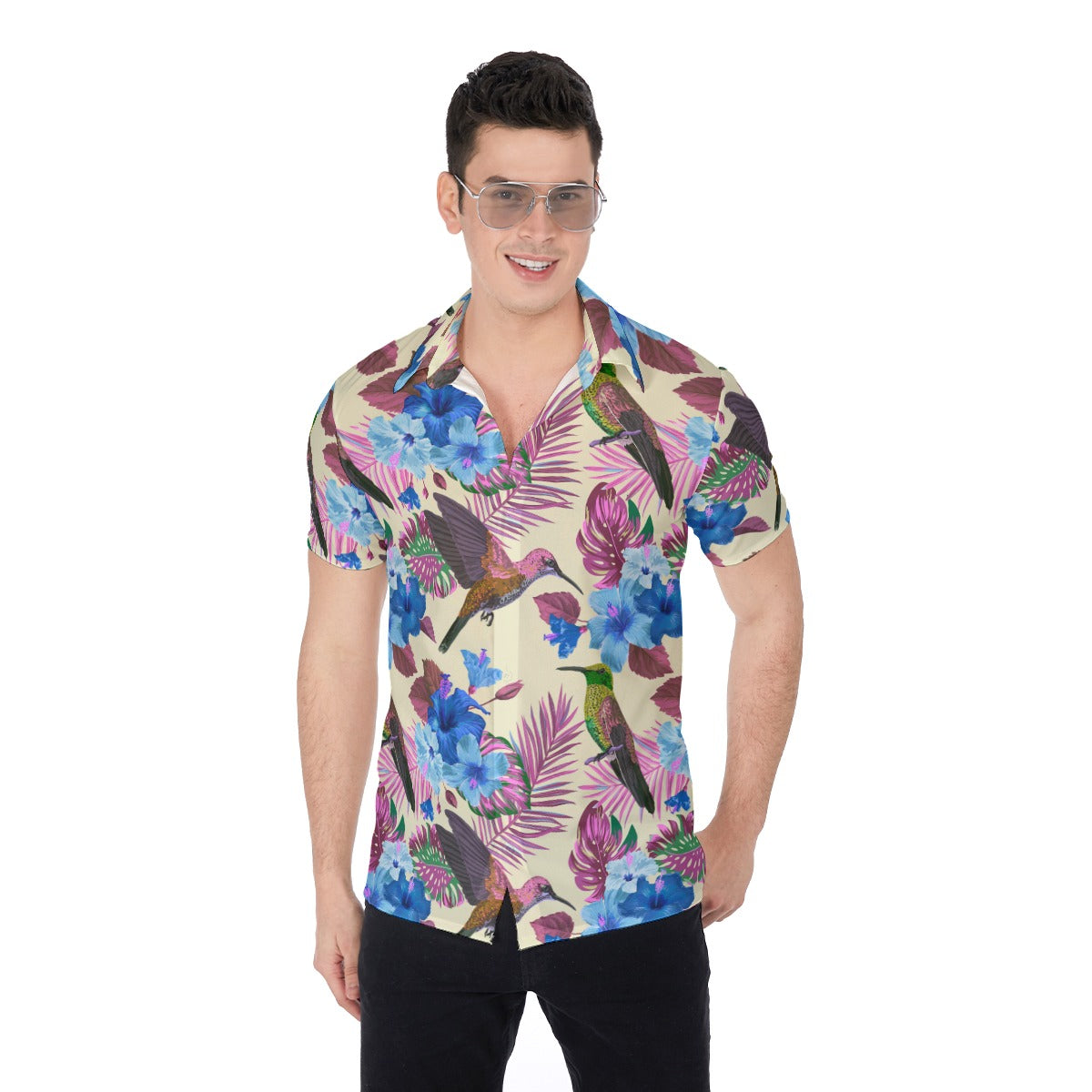 Tropical Birds With Flowers Men's Button Up