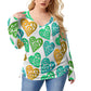 Colorful Paper Hearts Women’s V-neck T-shirt With Side Drawstring(Plus Size)