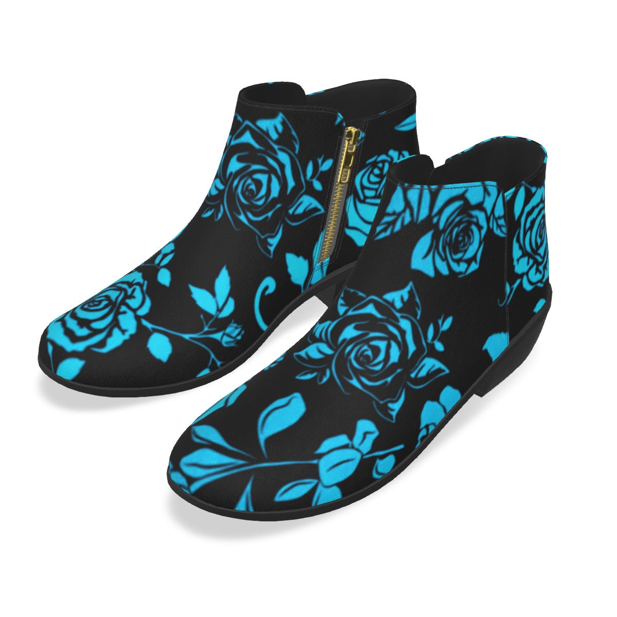 Teal & Black Roses Men's Fashion Boots