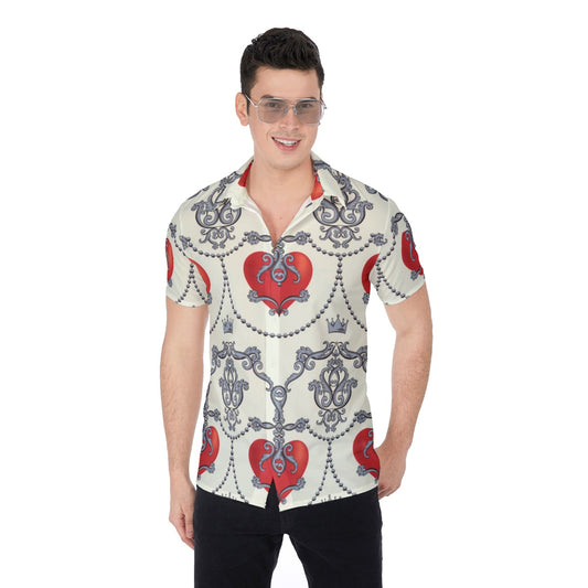 White & Silver Royal Hearts Men's Button Up