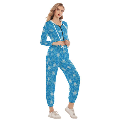 Cute Colorful Snowflakes Women's Crop Hoodie Sports Sets