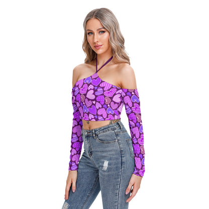 Cute Purple Hearts Women's Halter Lace-up Top