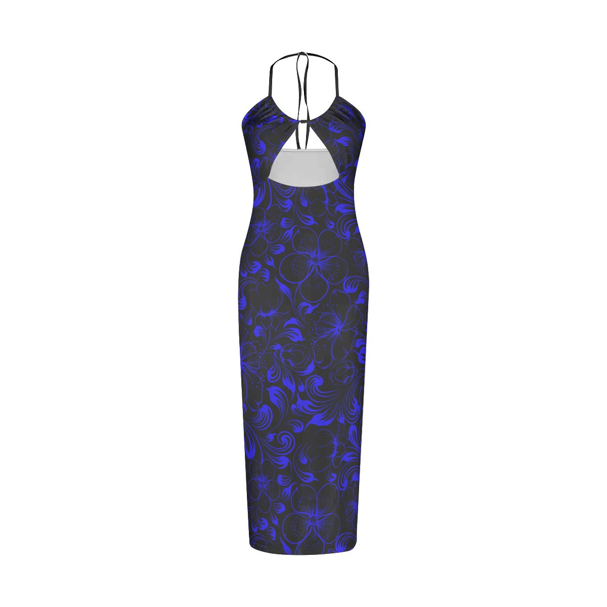 Blue With Black Tropical Flowers Women's Sexy Hollow Cami Dress