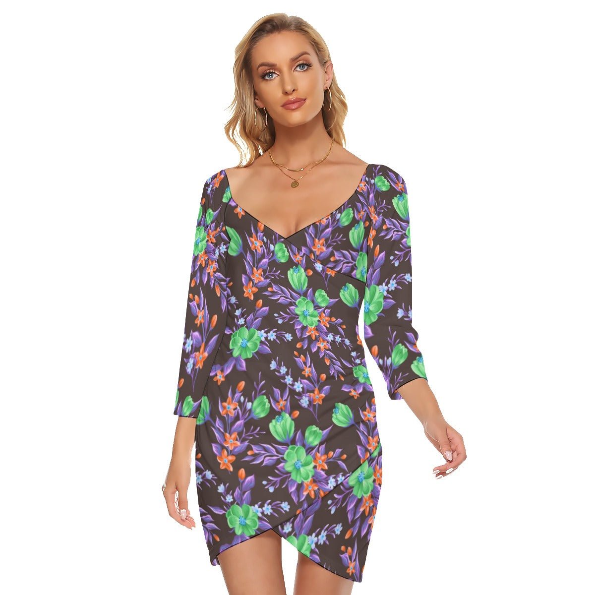 Garden Flowers Women's Off-shoulder Long Sleeve Dress