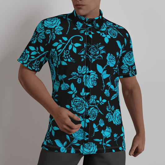 Teal & Black Roses Men's Button Up