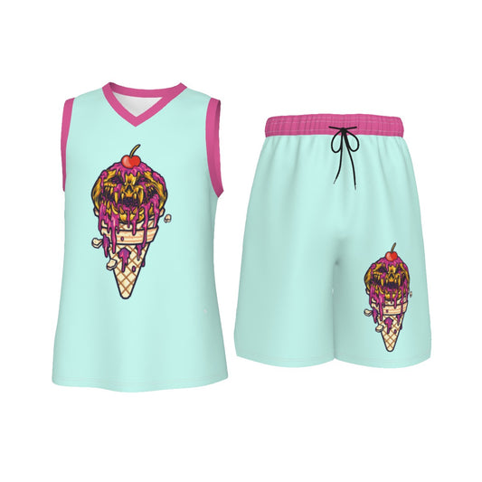 Creepy Monster Ice Cream Cone Men's V Neck Basketball Suit