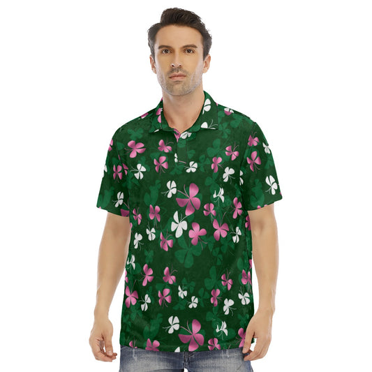 Pink & White Butterfly Men's Polo Shirt | Velvet