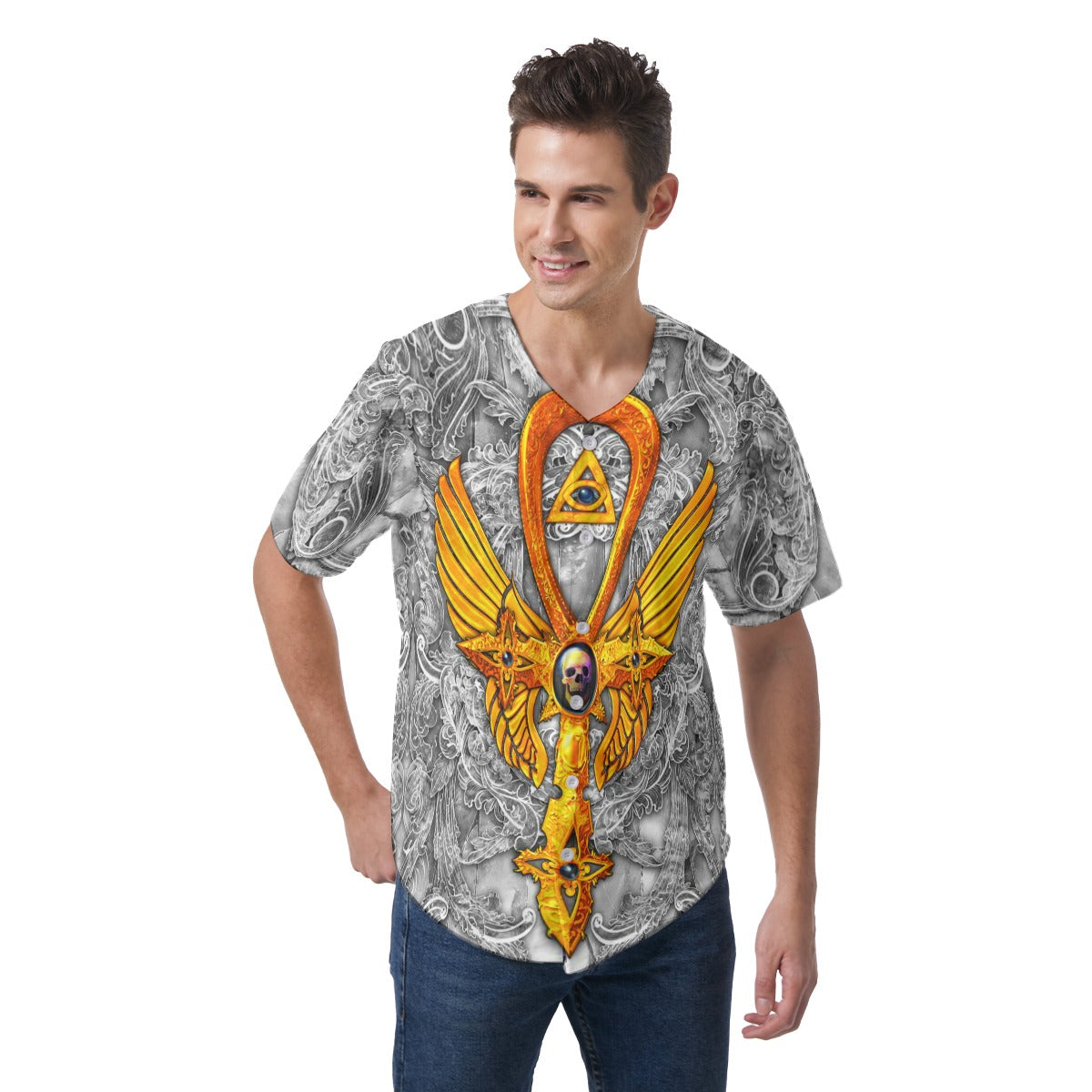 Men's Egyptian Ankh Short Sleeve Baseball Jersey