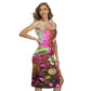 Women's Colorful Flowers Back Cross Cami Dress