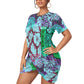 Hawaiian Style Women’s Stacked Hem Dress With Short Sleeve（Plus Size）