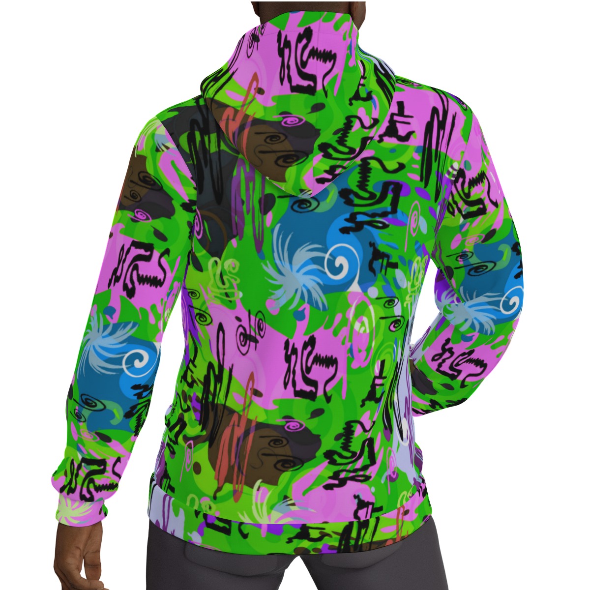 Colorful Abstract Ethnic Graffiti Style Men's Thicken Pullover Hoodie