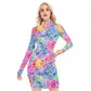 Colorful Flowers Waist Hollow Hip Dress