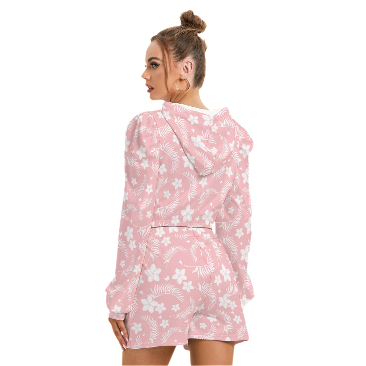 Tropical Flowers Women's Mirco Fleece Hoodie And Shorts Set