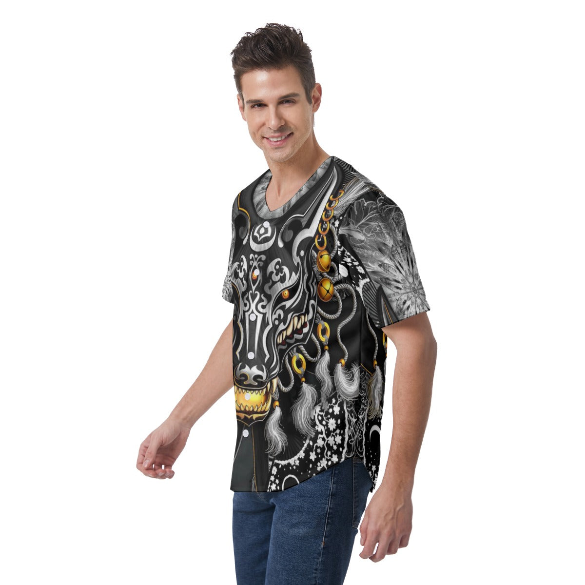 Men's Chinese Wolf Short Sleeve Baseball Jersey