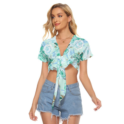 Beautiful Roses With Hydrangea & Butterflies Women's Bandage Crop Top