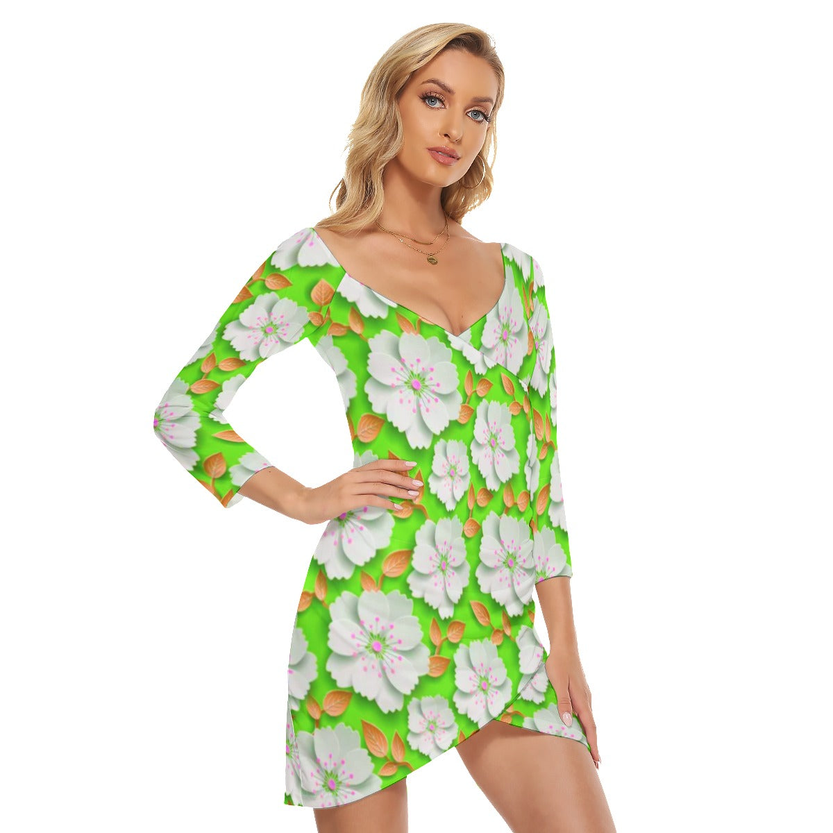 Spring Flowers Women's Off-shoulder Long Sleeve Dress