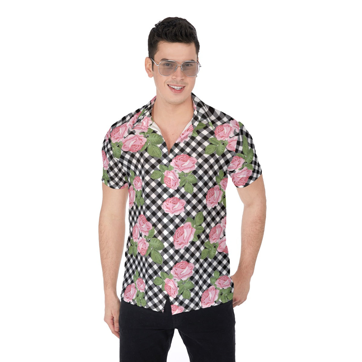 Pink Roses Men's Button Up