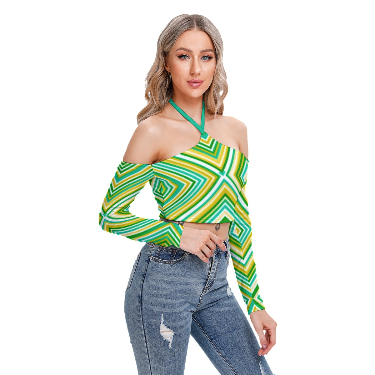 Bold Bright Geometric Neon Colors Women's Halter Lace-up Top