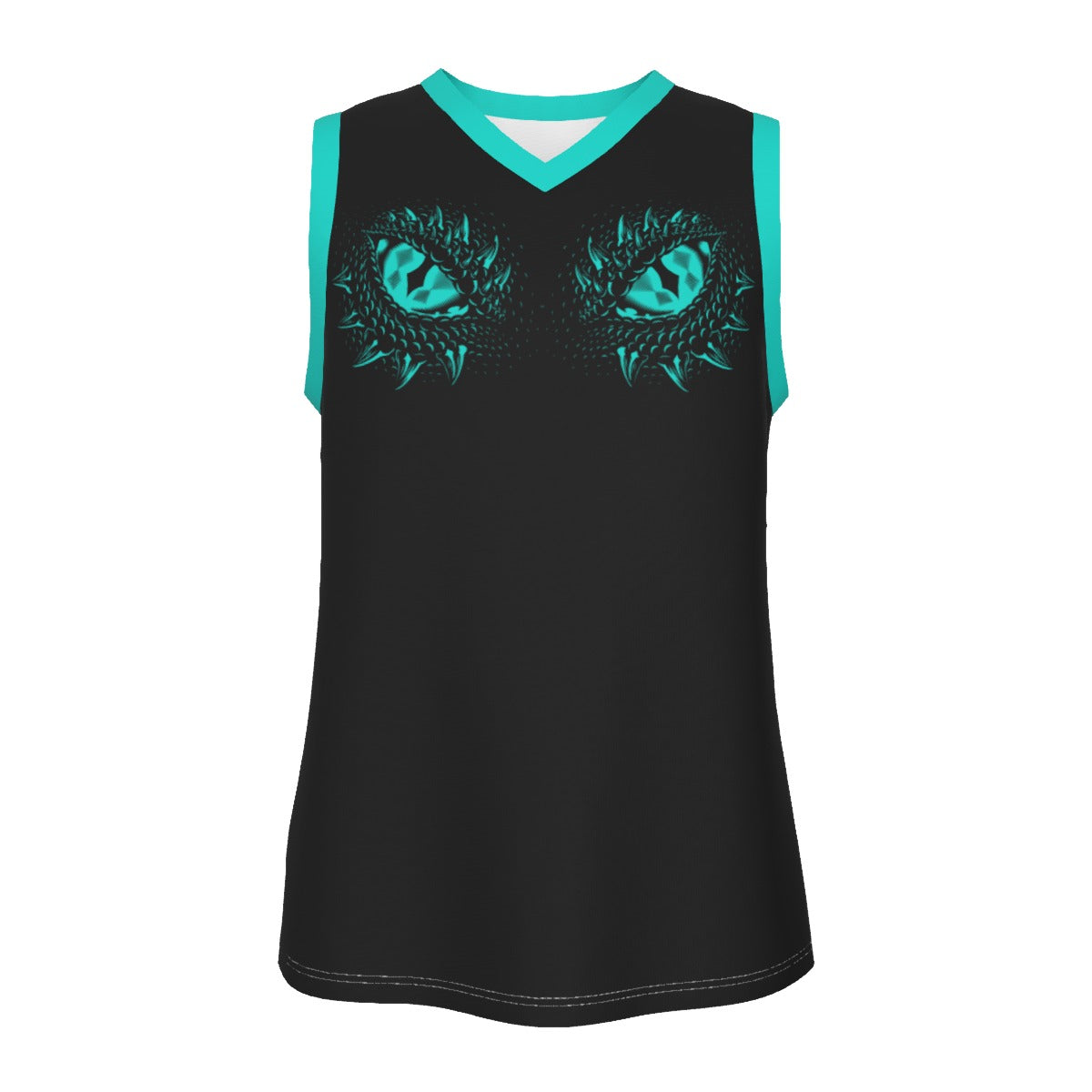 Teal & Black Dragons Eyes Men's V Neck Basketball Top