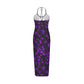Purple With Black Tropical Flowers Women's Sexy Hollow Cami Dress