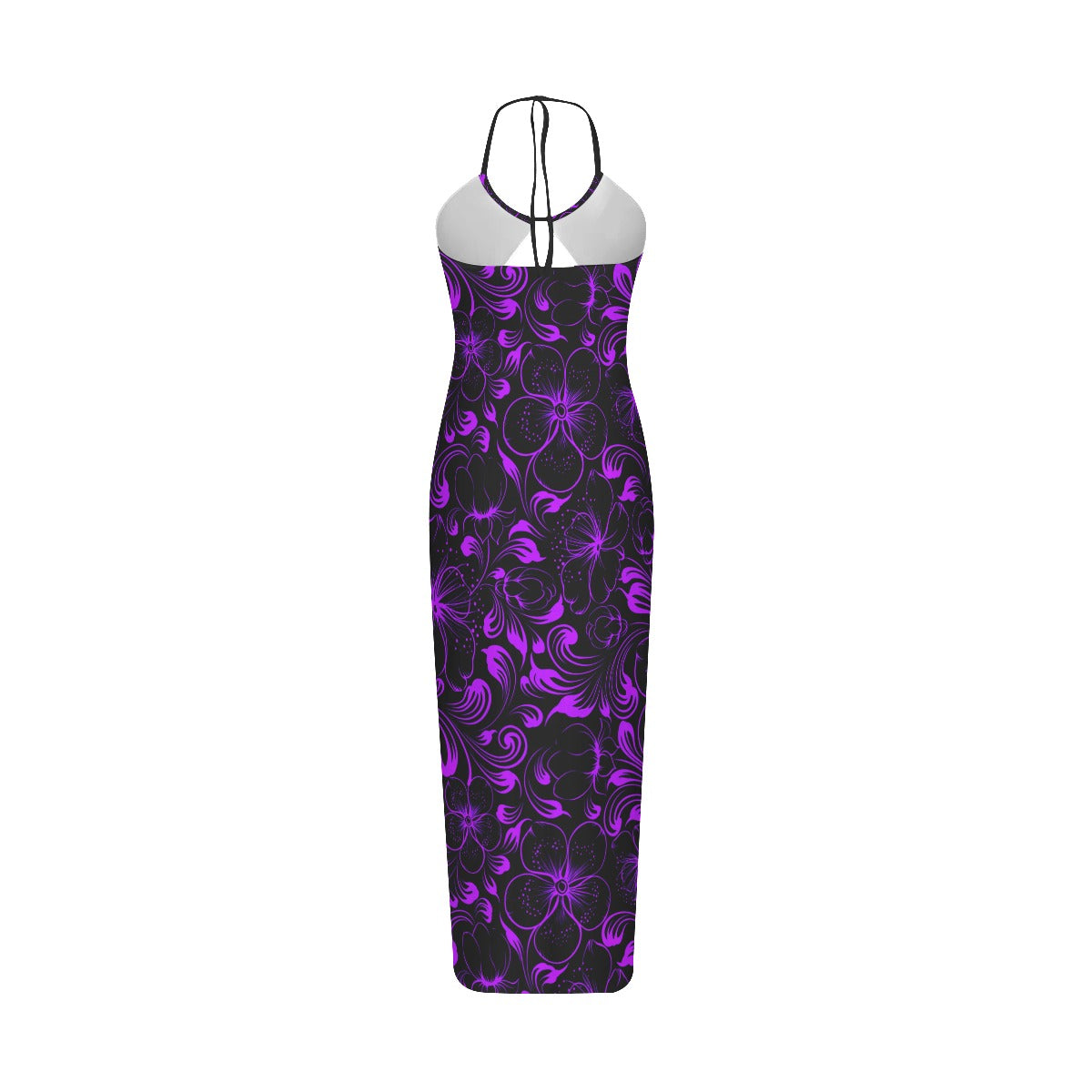 Purple With Black Tropical Flowers Women's Sexy Hollow Cami Dress