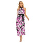 Vintage Style Roses Women's Wrap Hem Belted Halter Dress