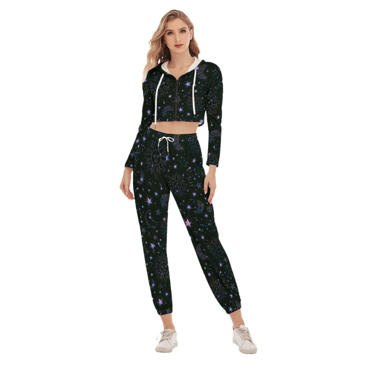 Space Galaxy Constellation Women's Crop Hoodie Sports Sets