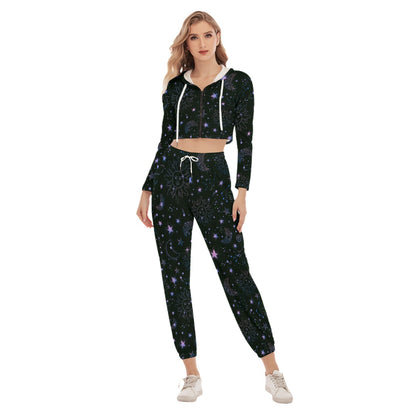 Space Galaxy Constellation Women's Crop Hoodie Sports Sets