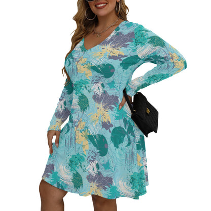 Women's Work Of Art V-neck Long Sleeve Dress (Plus Size)