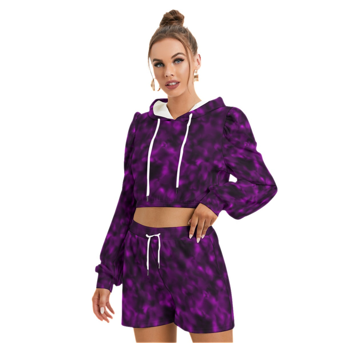 Purple & Black Smoke Women's Mirco Fleece Hoodie and Shorts Set