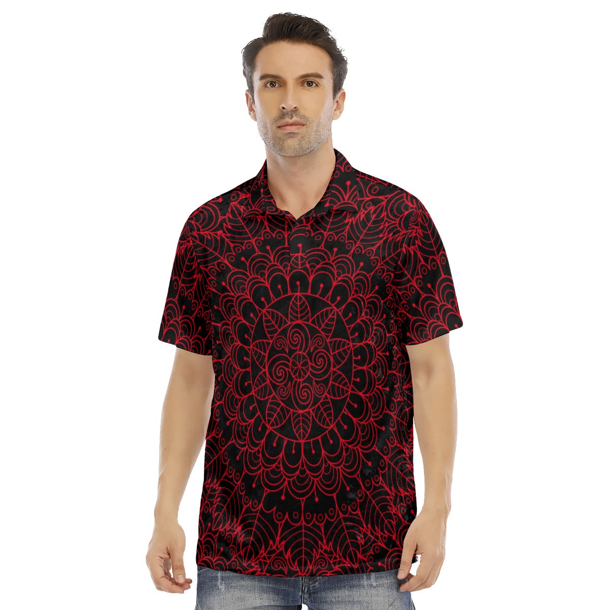 Black & Red Kingdom Men's Polo Shirt | Velvet