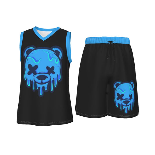 Blue Ice Cream Teddy Men's V Neck Basketball Suit