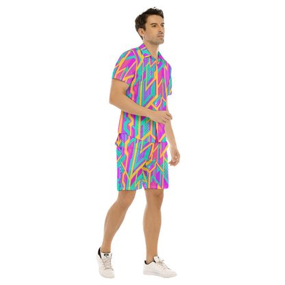 Bright Futuristic Geometric Men's Short Sleeve Shirt Sets