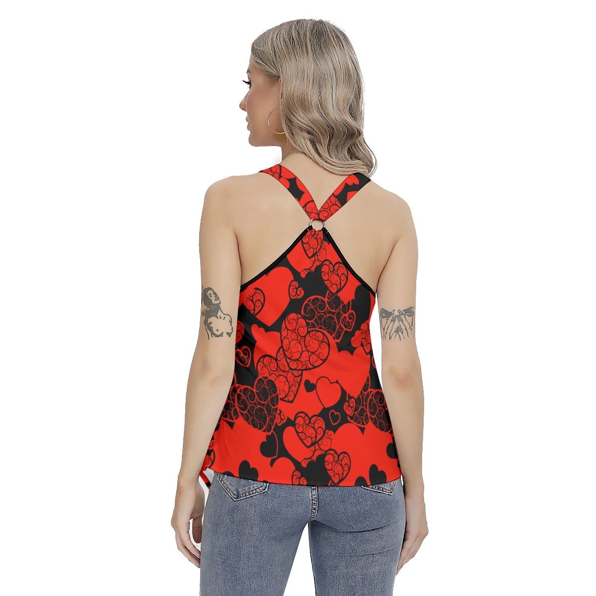 Red & Black Hearts Women's Skinny Sport Tank Top