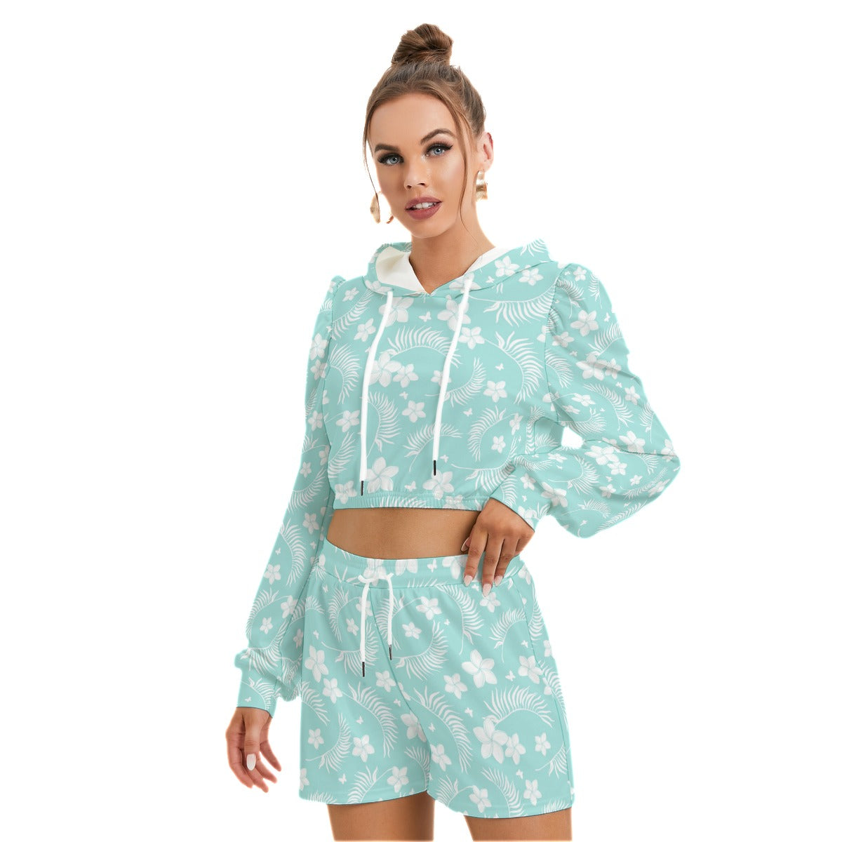 Tropical Flowers Women's Mirco Fleece Hoodie And Shorts Set