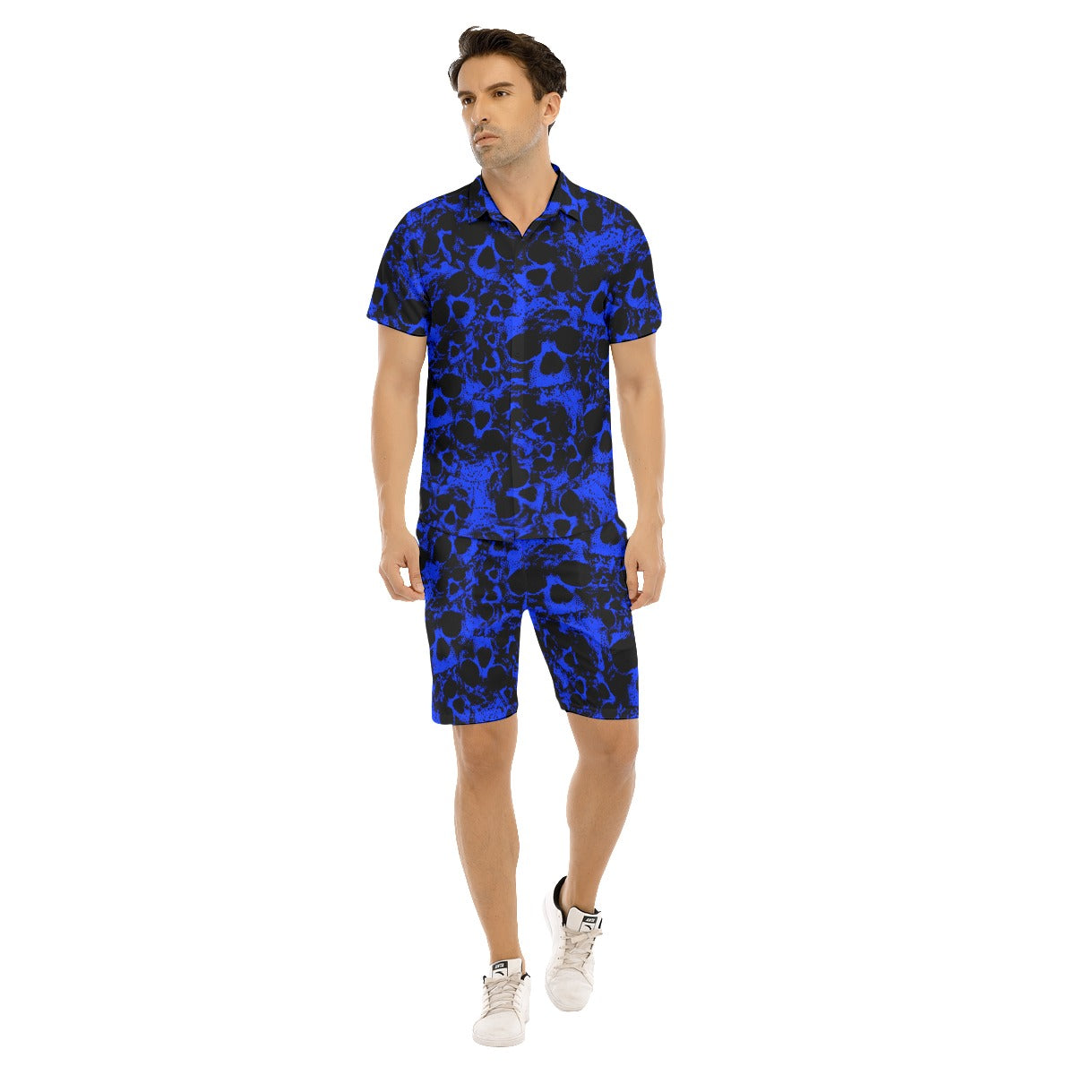 Men's Blue Skull Gang Short Sleeve Shirt Sets