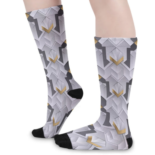 White Abstract Geometric Long Socks