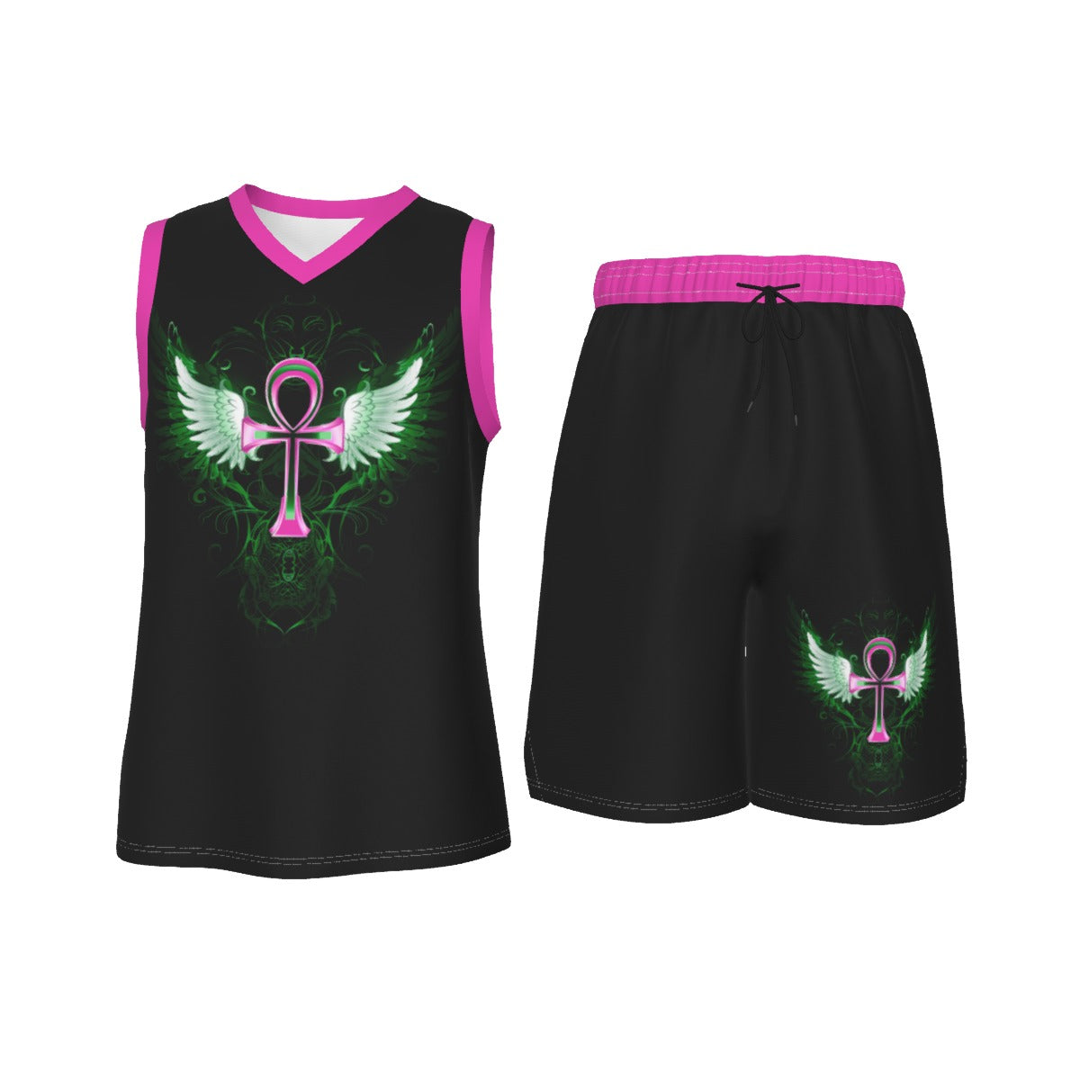 Pink Ankh Men's V Neck Basketball Suit