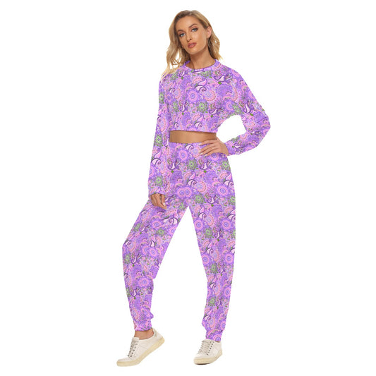 Chinese Flowers Women's Crop Sweatshirt Suit