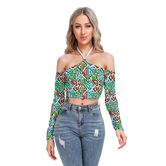 Colorful Geometric Women's Halter Lace-up Top