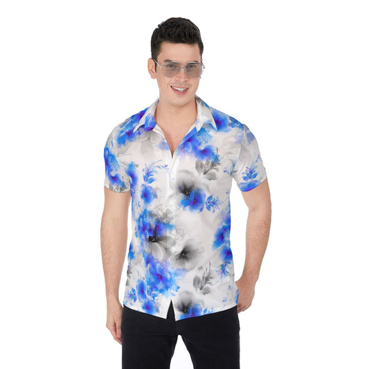 Blue Abstract Flowers Men's Button Up