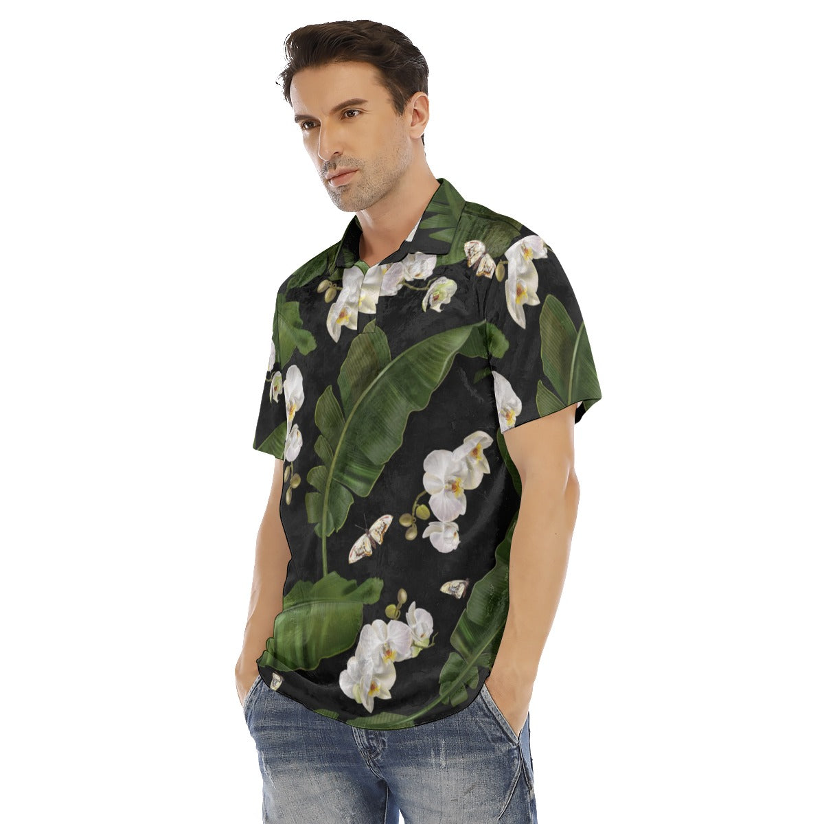 Banana Leaves & Orchids Men's Polo Shirt | Velvet