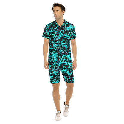 Men's Teal Skull Gang Short Sleeve Shirt Sets