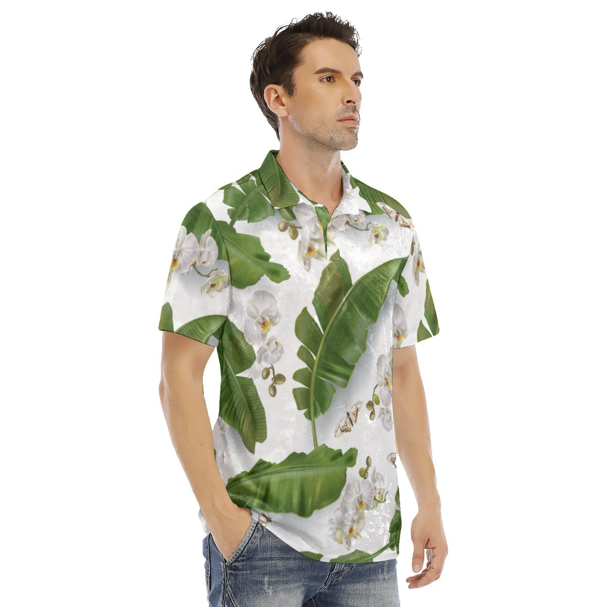 Banana Leaves & Orchids Men's Polo Shirt | Velvet