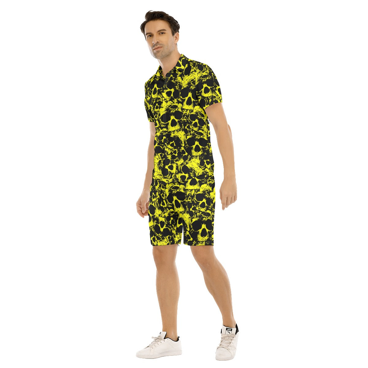 Men's Yellow Skull Gang Short Sleeve Shirt Sets