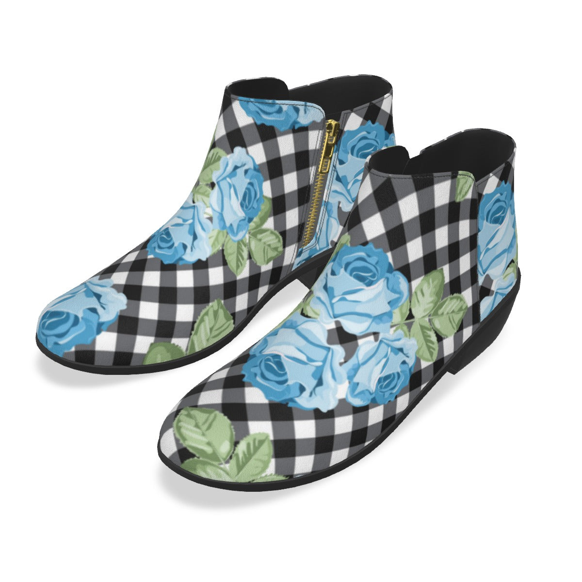 Light Blue Roses Men's Fashion Boots